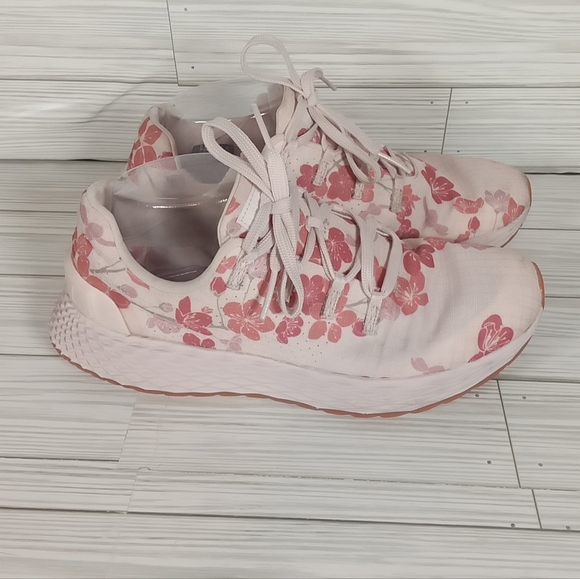 Pink and White Floral Sneakers with Cushioned Sole Nobull Cherry Ripstop 8.5 - Picture 2 of 8